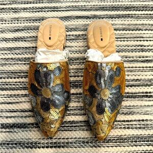 Birdies The Dove Gold Petal Sequin Mule Slip On‎ Shoes Flats Shoes 6.5